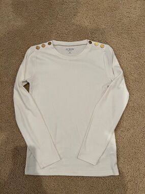 J. Crew Cream Long Sleeve Crewneck Top with Gold Shoulder Buttons